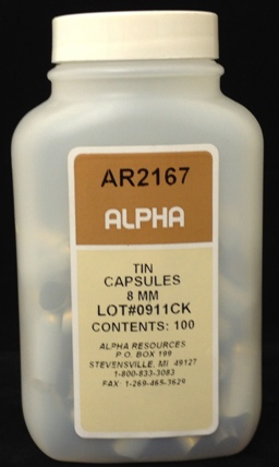 ar2167.jpg Alpha Resources Africa Product AR2167 in Tin Capsules under Sample Containment.