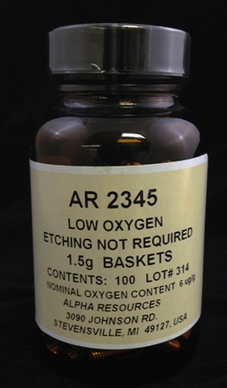 ar2345.jpg Alpha Resources Africa Product AR2345 in Nickel Capsules/Baskets under Sample Containment.